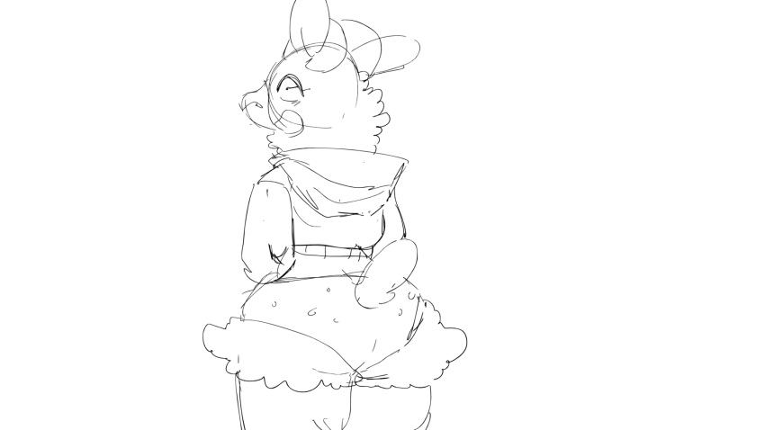 16:9 2d_animation animated anthro big_butt blush bovid butt caprine clothed clothing curvy_figure digital_media_(artwork) domestic_sheep female fur hi_res horn looking_at_viewer mammal powrshield sheep short_playtime smile solo thick_thighs topwear wide_hips widescreen wool_(fur)