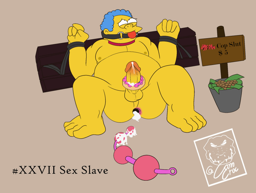 anal_beads arms_tied ball_gag bodily_fluids bound camsan_r_s chief_wiggum cum cum_inside gag genital_fluids genitals hi_res human human_focus human_only humanoid_genitalia humanoid_penis male male/male mammal money not_furry overweight penis sex_toy slightly_chubby solo the_simpsons