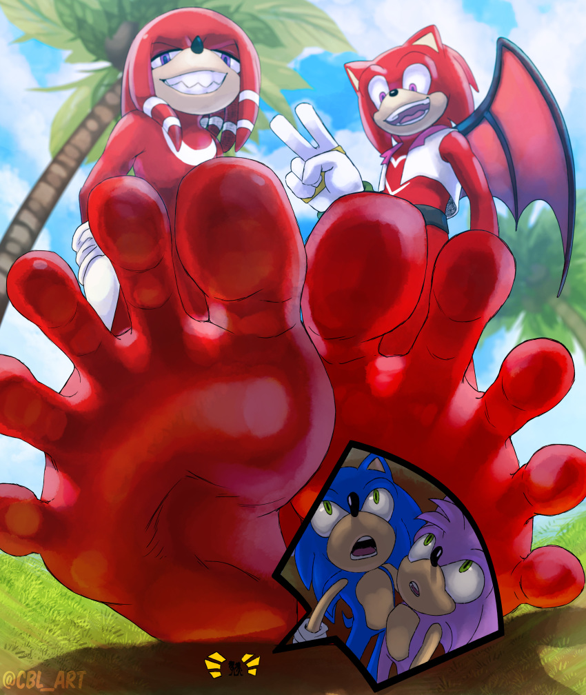5_toes absurd_res anthro barefoot cbl_art fan_character feet foot_fetish foot_focus group hi_res knuckles_the_echidna male male/male micro soles sonic_the_hedgehog sonic_the_hedgehog_(series) stomping toes trampling