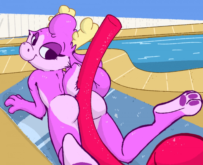 3_toes 4_fingers anthro antlers bedfellows bedroom_eyes digital_media_(artwork) fatigue fatigue_(artist) fingers fur horn hot_dogging jackalope lagomorph looking_back lying male mammal multicolored_body multicolored_fur narrowed_eyes nude on_front pool_(disambiguation) pool_noodle purple_body purple_fur seductive smile solo toes two_tone_body two_tone_fur