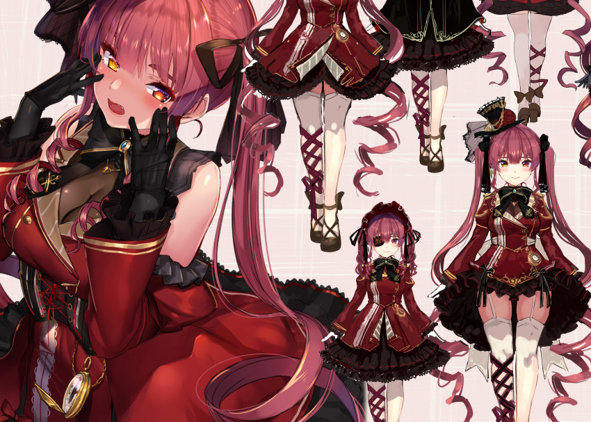 akasaai bicolored_eyes eyepatch goth-loli hat hololive houshou_marine lolita_fashion long_hair purple_hair ribbons stockings twintails