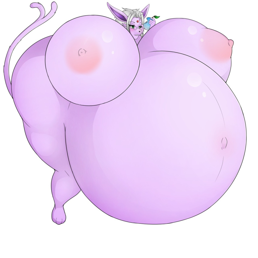 1:1 allymoodyneko anthro areola belly belly_expansion big_belly big_breasts big_butt blimp_fruit_(super_mario_galaxy_2) blush breast_expansion breasts butt eeveelution espeon expansion eyewear female food fruit glasses grey_hair hair hi_res huge_breasts huge_butt hyper hyper_belly hyper_breasts hyper_butt inflation mario_bros nintendo nipples pink_body plant pok&eacute;mon pok&eacute;mon_(species) simple_background solo standing thick_thighs video_games