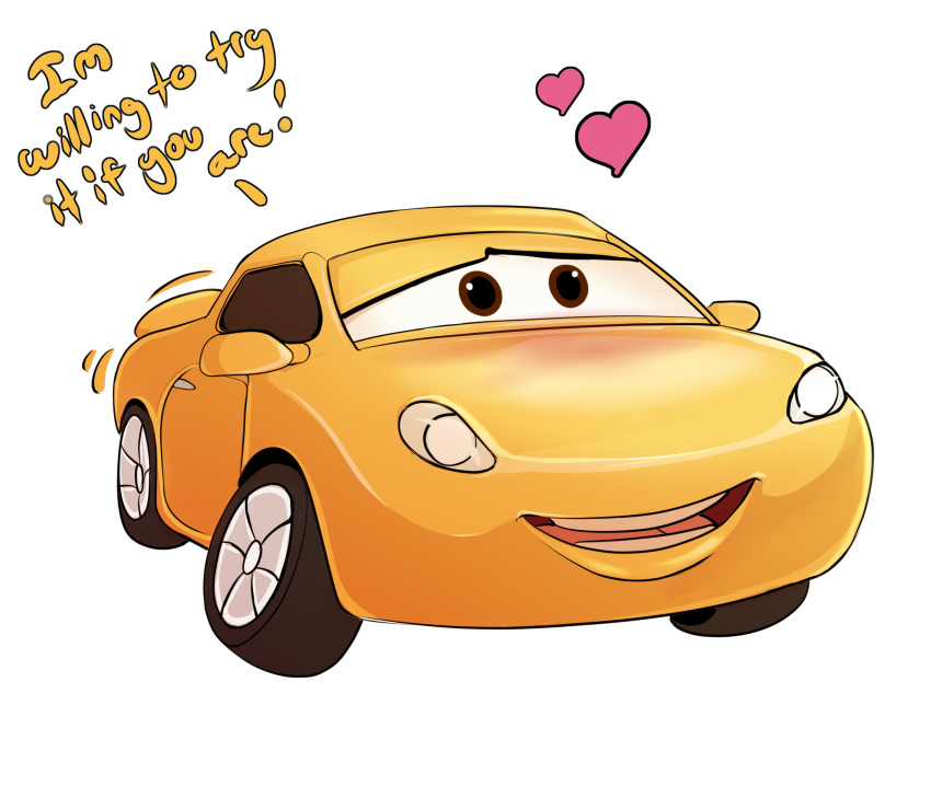 &lt;3 ambiguous_gender animate_inanimate car cars_(disney) cruz_ramirez dialogue disney english_text female_(lore) hi_res looking_at_viewer not_furry pixar simple_background solo talking_to_viewer text vehicle white_background wugi