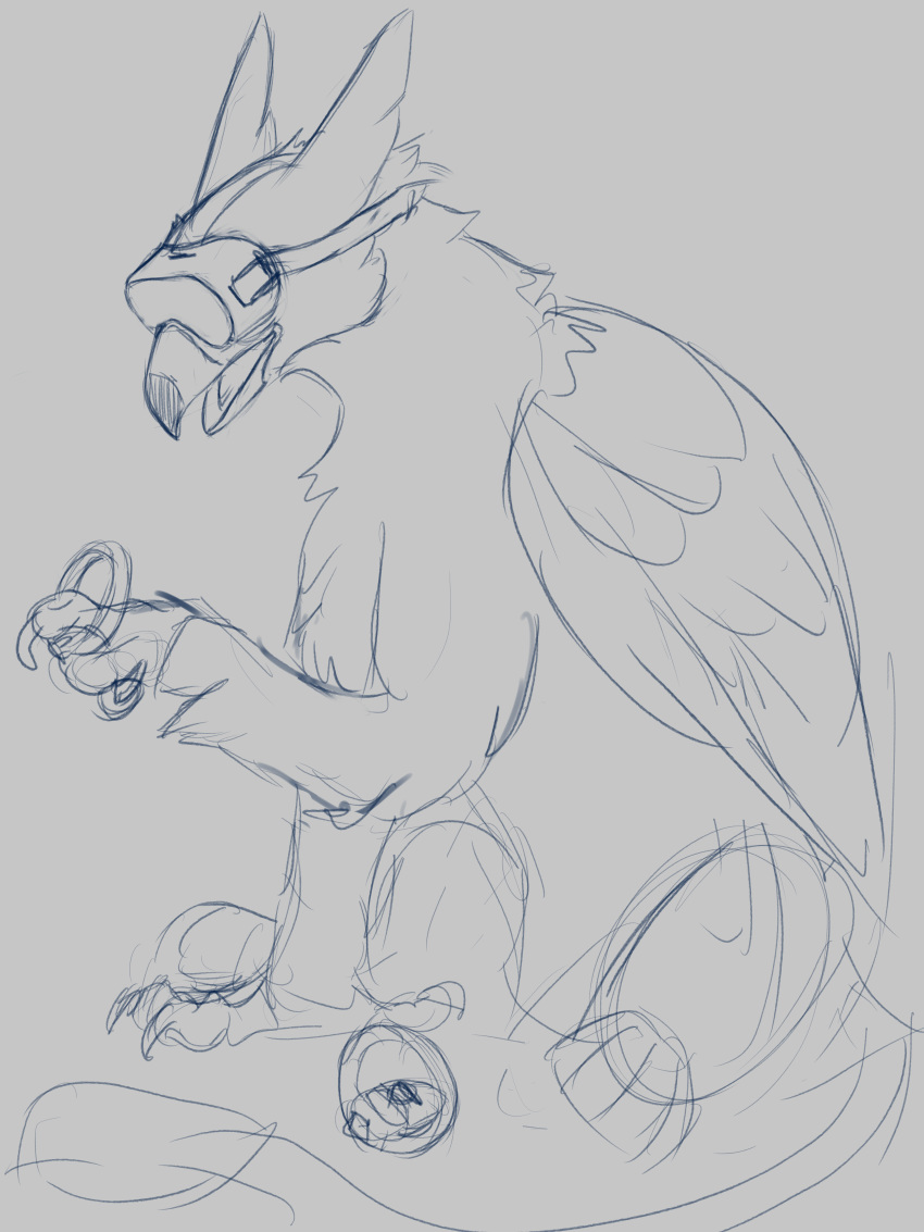 absurd_res avian feral gaming gryphon hi_res magpi male mythological_avian mythology playing_videogame sitting sketch solo torvid