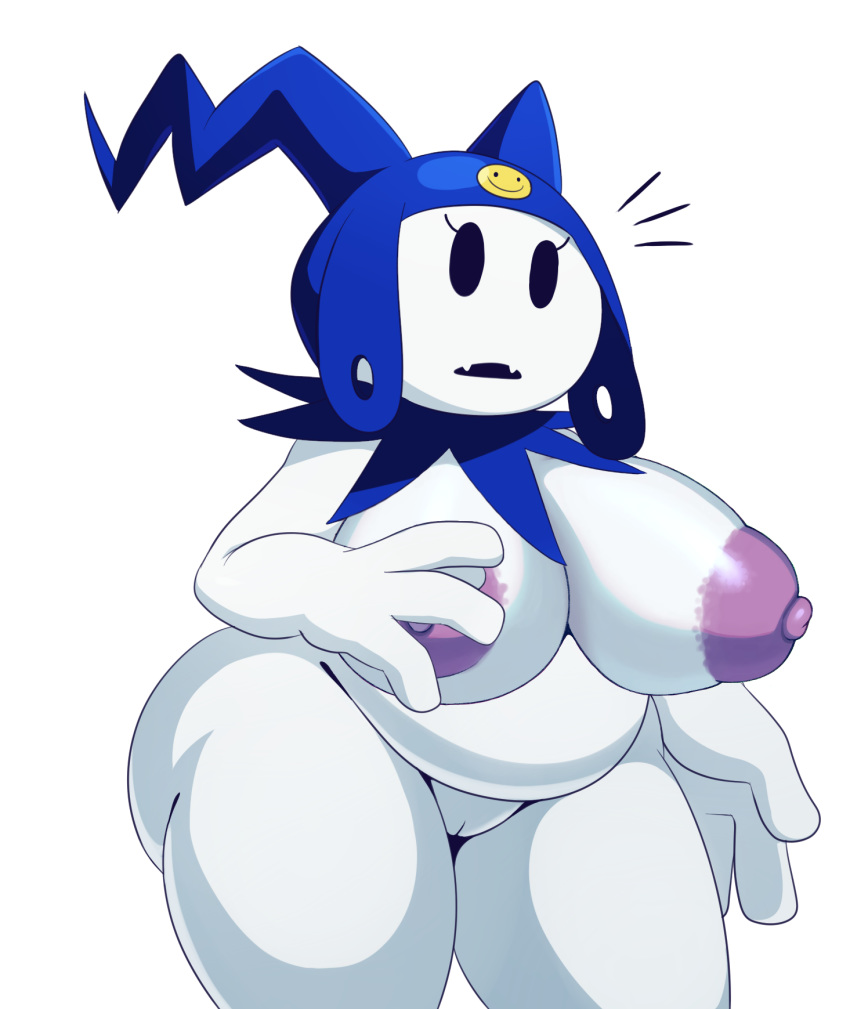 4_fingers atlus belly big_breasts big_butt breasts butt clothing curvaceous curvy_figure cute_face cute_fangs demon demon_humanoid eyelashes fangs female fingers genitals hat headgear headwear hi_res horn horned_humanoid humanoid ineffective_clothing jack_frost_(megami_tensei) megami_tensei mostly_nude nipples not_furry overweight overweight_humanoid pinup pose pubic_mound pussy sharp_teeth short_stack slightly_chubby solo sssonic2 standing teeth thick_thighs video_games voluptuous white_body white_skin wide_hips
