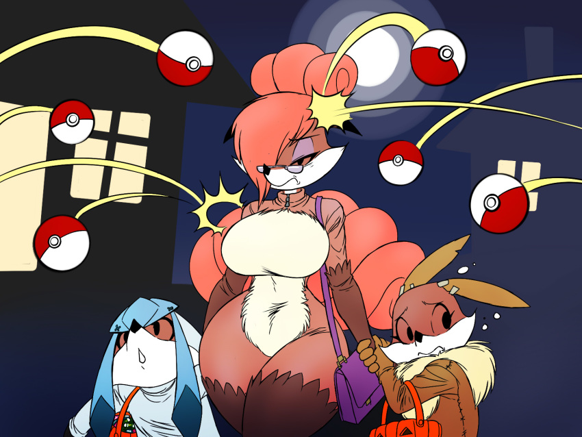 4:3 age_difference anthro auntie_vixen canid canine chochi clothing costume eevee eeveelution female fox glaceon group hi_res male male/female mammal nintendo pok&eacute;ball pok&eacute;mon pok&eacute;mon_(species) video_games vulpix younger_male