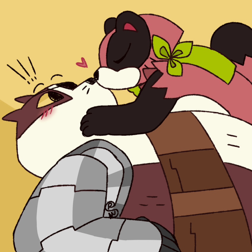 &lt;3 1:1 1_eye anthro badger badgerclops blush canid canine cartoon_network cybernetics cyborg duo female hi_res machine male mammal mao_mao:_heroes_of_pure_heart missing_arm mustelid musteline nose_to_nose overweight overweight_male raccoon_dog shapeshiftinterest tanuki tanya_keys