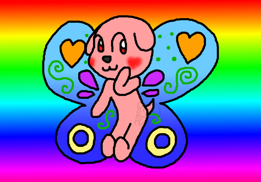 ambiguous_gender anthro canid canine canis challenge cute_eyes cute_face digital_drawing_(artwork) digital_media_(artwork) domestic_dog fairy floppypony fur hi_res lgbt_history_month lgbt_pride mammal no_sex pink_body pink_fur pride_colors rainbow rainbow_flag rainbow_pride_flag rainbow_symbol smile solo