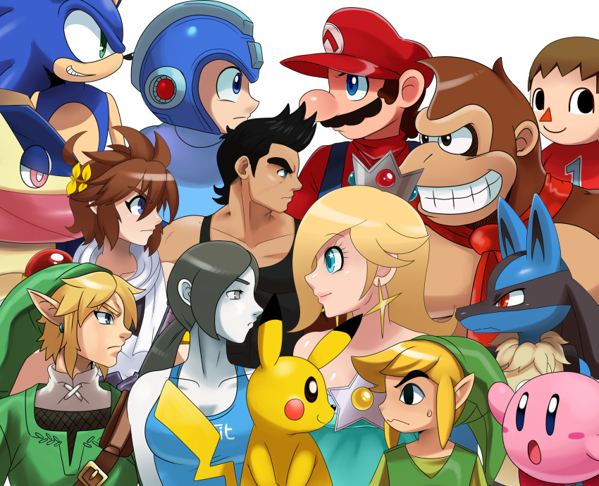 amphibian animal_crossing black_body black_fur blonde_hair blue_body blue_eyes blue_fur bodily_fluids breasts brown_body brown_fur brown_hair canid canine capcom clothed clothing crown donkey_kong_(character) donkey_kong_(series) ear_piercing eulipotyphlan facial_hair fully_clothed fur green_eyes greninja grey_hair grin group hair hedgehog hi_res human humanoid humanoid_pointy_ears hylian kid_icarus kirby kirby_(series) kong link little_mac lucario machine male mammal mario mario_bros medium_breasts mega_man_(character) mega_man_(series) mustache necktie nintendo piercing pikachu pink_body pit_(kid_icarus) pok&eacute;mon pok&eacute;mon_(species) primate red_eyes robot rodent rosalina_(mario) smile sonic_the_hedgehog_(series) sssonic2 super_mario_galaxy super_smash_bros. sweat tan_body tan_fur the_legend_of_zelda toon_link video_games villager_(animal_crossing) waddling_head white_body white_skin wii_fit wii_fit_trainer wind_waker yellow_body yellow_fur