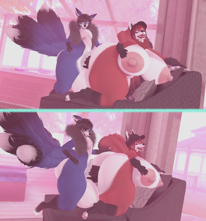 2020 3d_(artwork) 6_tails anthro anthro_on_anthro anthro_penetrated anthro_penetrating anthro_penetrating_anthro balls bent_over big_balls big_breasts big_butt big_penis black_hair black_nose black_penis blue_body blue_fur boa_(clothing) breasts butt canid canine cinnyhearts clothing comic digital_media_(artwork) dipstick_ears dipstick_tail duo eyewear female female_penetrated fox from_behind_position fur genitals glasses hair hat hat_only headgear headgear_only headwear headwear_only hi_res huge_balls huge_breasts huge_butt huge_penis humanoid_genitalia humanoid_penis hyper hyper_balls hyper_breasts hyper_butt hyper_genitalia hyper_hips hyper_penis inside male male/female male_penetrating male_penetrating_female mammal mostly_nude multi_tail multicolored_body multicolored_ears multicolored_fur multicolored_tail penetration penile penile_penetration penis penis_in_pussy pubes red_body red_fur second_life sex two_tone_body two_tone_fur vaginal vaginal_penetration wearing_glasses white_body white_fur