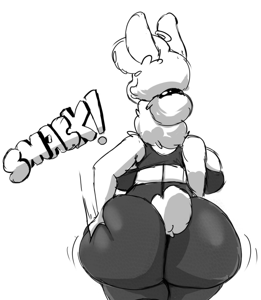 anthro back_boob big_breasts big_butt bike_shorts black_and_white bottomwear bra breasts butt butt_grab butt_squish camelid clothing ear_piercing female fluffy fluffy_tail hair hand_on_butt hi_res huge_breasts huge_butt llama llama_mama_(thehoneybutter) looking_away mammal midriff monochrome neck_tuft onomatopoeia piercing ponytail rear_view shirt shorts solo sound_effects sports_bra sportswear squish tank_top text thehoneybutter tight_clothing topwear tuft underwear workout_clothing