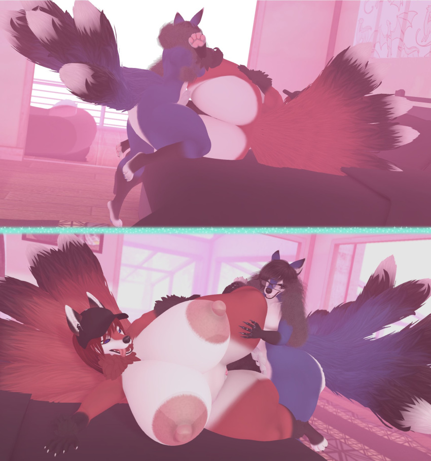 2020 3d_(artwork) 6_tails anthro anthro_on_anthro anthro_penetrated anthro_penetrating anthro_penetrating_anthro balls bent_over big_balls big_breasts big_butt big_penis black_hair black_nose black_penis blue_body blue_fur boa_(clothing) breasts butt canid canine cinnyhearts clothing comic digital_media_(artwork) dipstick_ears dipstick_tail duo eyewear female female_penetrated fox fur furniture genitals glasses hair hat hat_only headgear headgear_only headwear headwear_only hi_res huge_balls huge_breasts huge_butt huge_penis humanoid_genitalia humanoid_penis hyper hyper_balls hyper_breasts hyper_butt hyper_genitalia hyper_hips hyper_penis inside leg_glider_position male male/female male_penetrating male_penetrating_female mammal mostly_nude multi_tail multicolored_body multicolored_ears multicolored_fur multicolored_tail on_sofa penetration penile penile_penetration penis penis_in_pussy pubes raised_leg red_body red_fur second_life sex sofa two_tone_body two_tone_fur vaginal vaginal_penetration wearing_glasses white_body white_fur