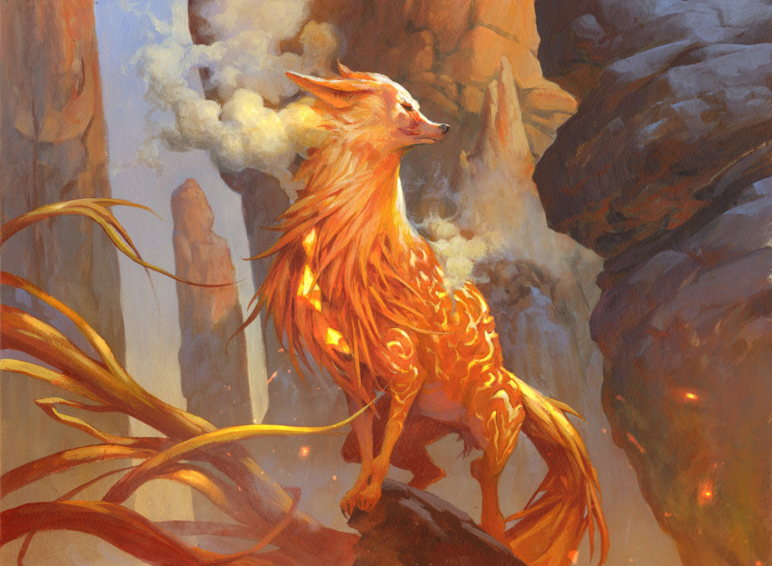 canid canine female feral fox gem glowing hasbro hi_res jesper_ejsing magic:_the_gathering mammal smoke solo wizards_of_the_coast zirda