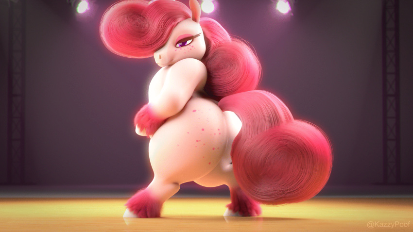 3d_(artwork) 3d_animation animated anthro bedroom_eyes big_butt bubble_butt butt digital_media_(artwork) equid equine female glowing hair half-closed_eyes hi_res kazzypoof lights looking_at_viewer looking_back loop mammal narrowed_eyes pink_body pink_hair prettypinkpony_(character) rear_view seductive shaking_butt short_playtime solo stage stage_lights thick_thighs wide_hips widescreen