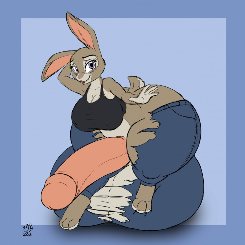 anthro badgerben balls big_balls big_penis breasts clothed clothing disney erection genitals gynomorph hi_res huge_balls huge_penis hyper hyper_genitalia hyper_penis intersex judy_hopps lagomorph leporid mammal penis rabbit solo zootopia