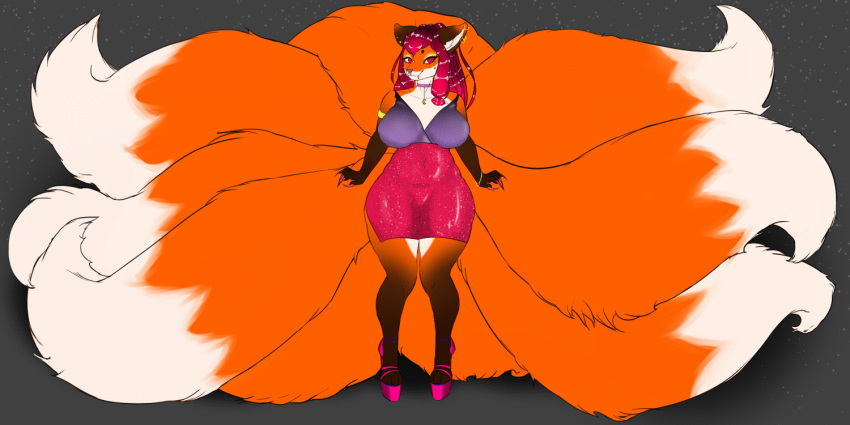 2:1 2_frame_animation animated anthro areola armband asian_mythology big_breasts bisamon blouse bottomwear bracelet breasts butt canid canine clothed clothing curvy_figure dipstick_tail ear_piercing ear_ring east_asian_mythology facial_piercing female fluffy fluffy_tail footwear fox fox_spirit genitals gloves_(marking) high_heels huge_tail jewelry leg_markings long_tail mammal markings multi_tail multicolored_tail mythology nipples nose_piercing nude painted_claws patreon paws piercing platform_footwear platform_heels puffy_areola pussy shoes short_playtime skirt slightly_chubby socks_(marking) solo voluptuous wide_hips