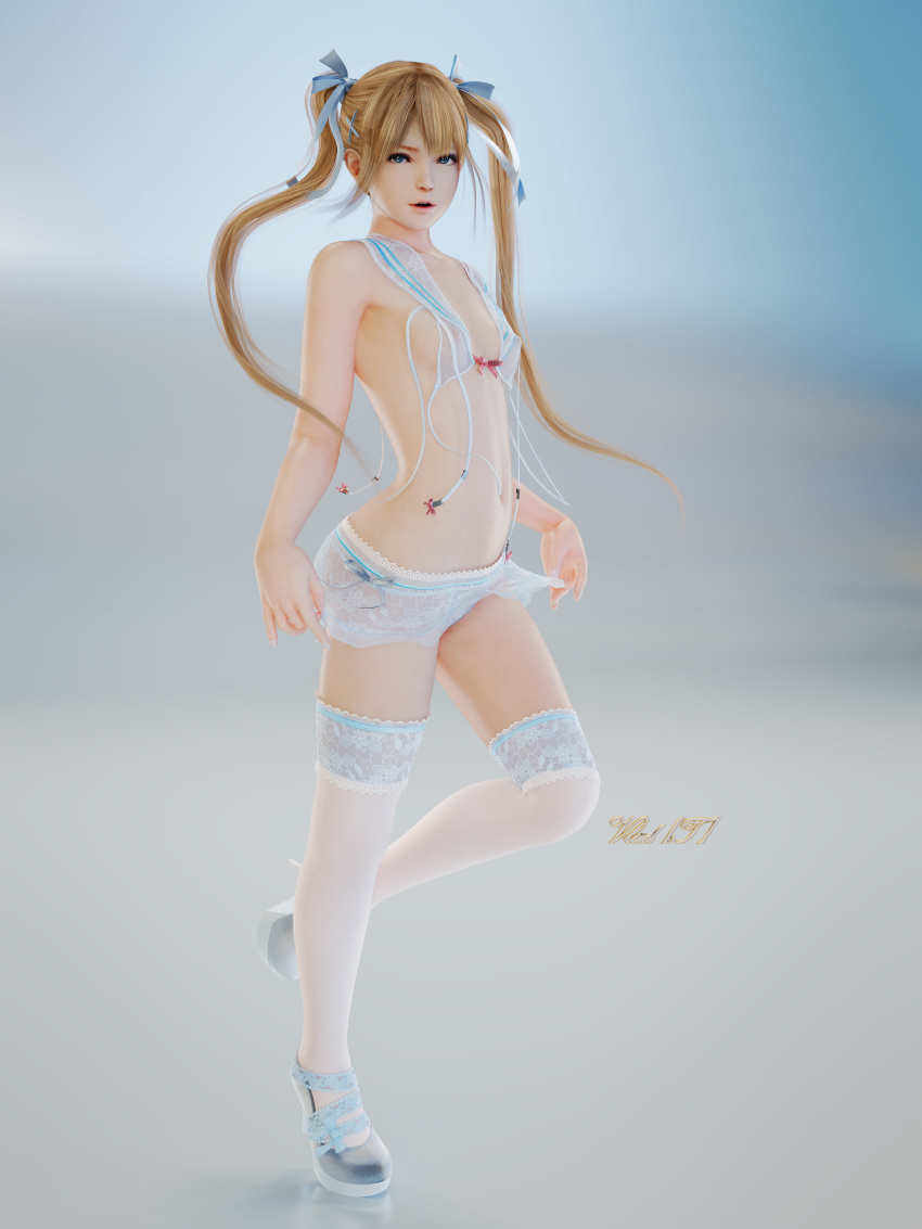 1girl 3d absurdres breasts dead_or_alive high_heels highres marie_rose see-through small_breasts vlad white_legwear