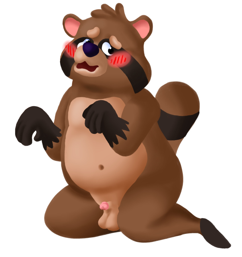 alpha_channel anthro balls belly big_belly blush brown_body brown_fur canid canine digital_media_(artwork) erection fur genitals hi_res humanoid_genitalia humanoid_penis kneeling male mammal moobs navel nude open_mouth overweight overweight_anthro overweight_male penis raccoon_dog siblu sibluself simple_background slightly_chubby small_penis solo tanuki