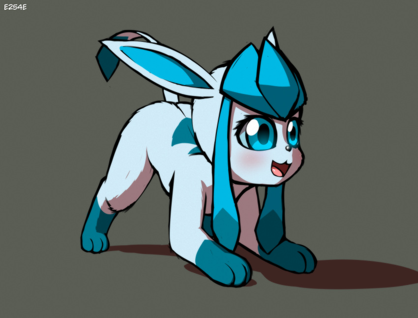 blue_body blue_eyes blue_fur cute_expression e254e eeveelution female feral food fur glaceon happy hi_res ice mammal nintendo nude open_mouth playing pok&eacute;mon pok&eacute;mon_(species) snow solo spread_legs spreading video_games