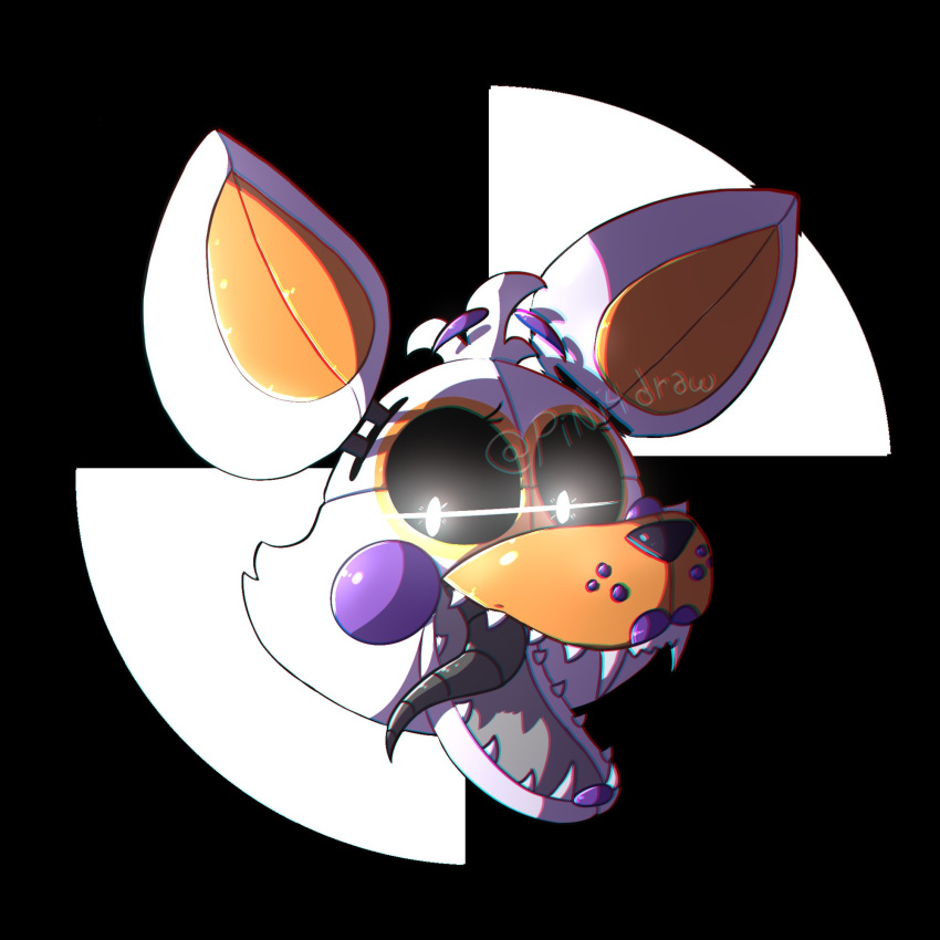 1:1 ambiguous_gender animatronic black_nose black_sclera canid canine eyebrows eyelashes five_nights_at_freddy's five_nights_at_freddy's_world fox glowing glowing_eyes hi_res lipstick lolbit_(fnaf) machine makeup mammal orange_body orange_inner_ear pini4draw purple_cheeks robot sister_location tongue tongue_out video_games white_body