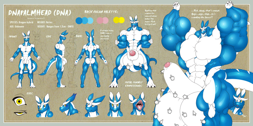 abs anthro balls balls_expansion big_balls big_muscles big_pecs big_penis blue_body body_size_growth butt claws dna_(dnapalmhead) dnapalmhead dragon expansion genital_expansion genitals growth hi_res horn huge_balls huge_muscles huge_pecs huge_penis huge_thighs hyper hyper_balls hyper_genitalia hyper_muscles hyper_penis long_tail male model_sheet multicolored_body muscle_growth muscular muscular_anthro muscular_arms muscular_legs muscular_male muscular_thighs nude pecs penis penis_expansion sharp_teeth size_transformation solo tail teeth thick_thighs transformation white_body yellow_eyes