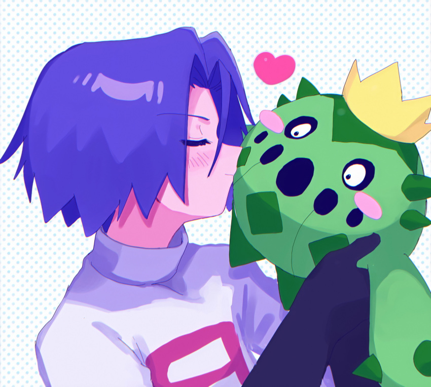 absurdres ameya_(okemu_ame) blush cacnea closed_eyes heart highres james_(pokemon) kiss pokemon pokemon_(anime) pokemon_(creature) pokemon_rse_(anime) team_rocket white_background