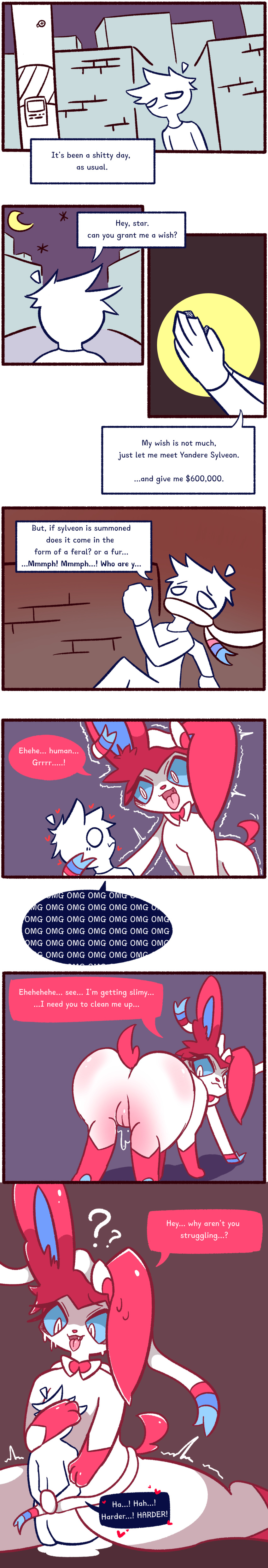 absurd_res bodily_fluids comic cum dialogue duo eeveelution female female_on_top feral generation_6_pokemon genital_fluids genitals hi_res human larger_female larger_feral long_image mammal nintendo on_top pokemon pokemon_(species) pussy ram_g_thunder sex shaking size_difference speech_bubble sylveon tall_image tongue tongue_out trembling