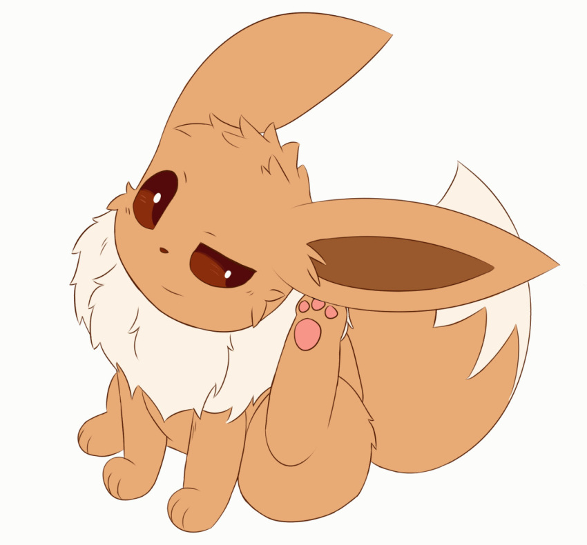 2023 ambiguous_gender animated animated_png blinking brown_body brown_eyes brown_fur ears_up eevee feral flat_colors fluffy fluffy_tail fur generation_1_pokemon gooeyarts loop mane nintendo pawpads paws pokemon pokemon_(species) quadruped scratching_ear short_playtime simple_background sitting sitting_on_ground solo solo_focus tail white_body white_fur white_mane