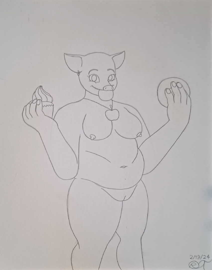 5_fingers anthro big_breasts big_butt breasts butt cookie cupcake dessert domestic_pig doughnut ear_piercing female fingers food genitals hi_res humanoid jewelry looking_at_viewer mammal necklace nipples nude overweight pickypiggy piercing poppy_playtime pussy randon_timberwolf_(artist) smiling_critters solo suid suina sus_(pig) thick_thighs