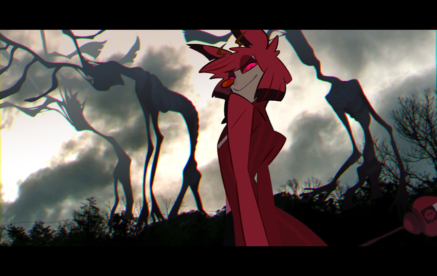 alastor_(hazbin_hotel) ambiguous_gender american_mythology animal_humanoid clothed clothing deer deer_humanoid demon demon_humanoid feral group hazbin_hotel hi_res humanoid indigenous_north_american_mythology male mammal mammal_humanoid mythology nakaetsu786 north_american_mythology solo_focus wendigo