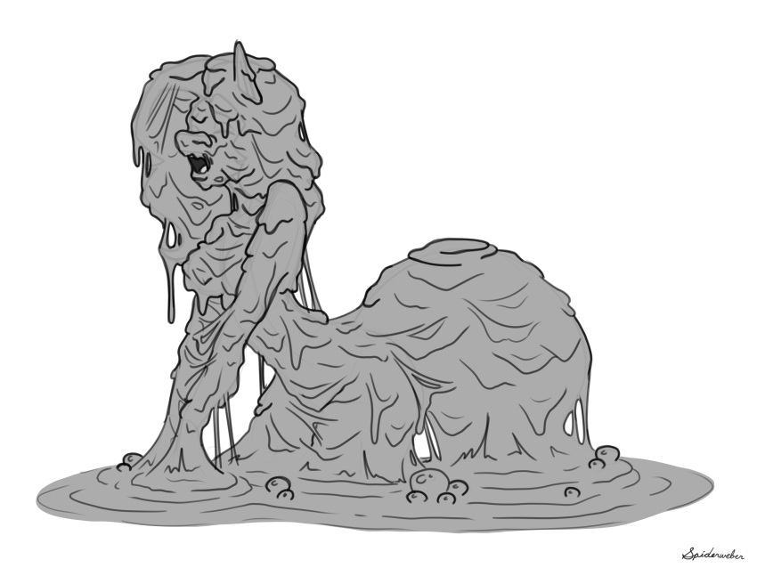 absurd_res anthro breasts bubble equid equine eyes_closed female hair hi_res mammal monochrome mud mud_covered nude open_mouth sketch solo spiderweber sticky wam