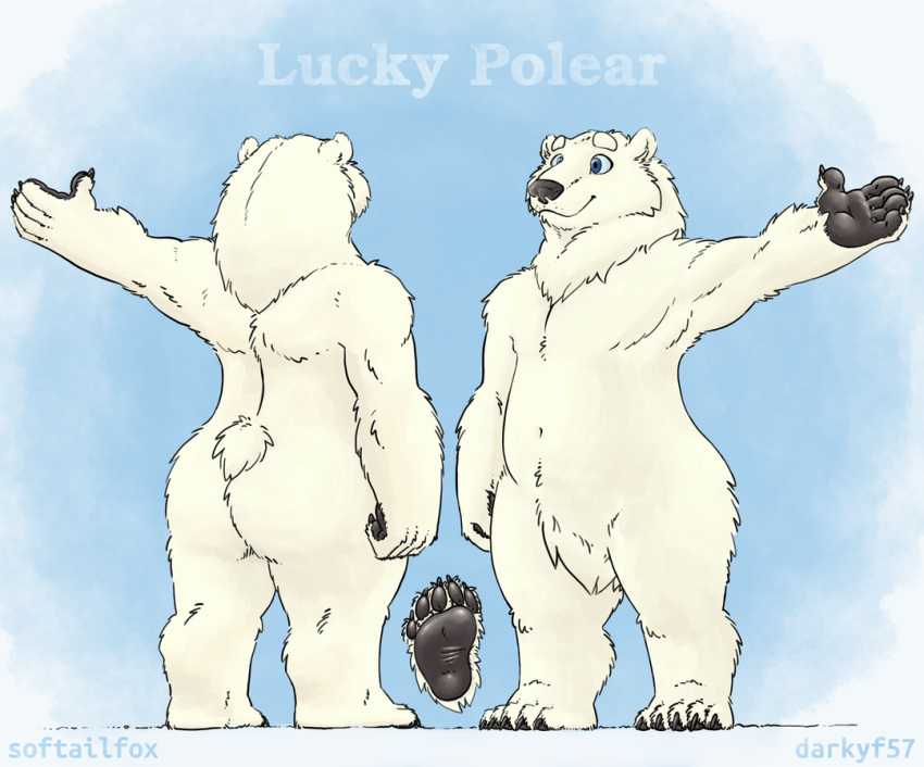 anthro black_nose black_pawpads blue_eyes chub_(disambiguation) chubby_male commission_art eyebrows fluffy fur male mammal model_sheet muscular muscular_anthro muscular_male pawpads polar_bear slightly_chubby smile softailfox solo stubby_tail thick_eyebrows thick_fur ursid ursine white_body white_fur