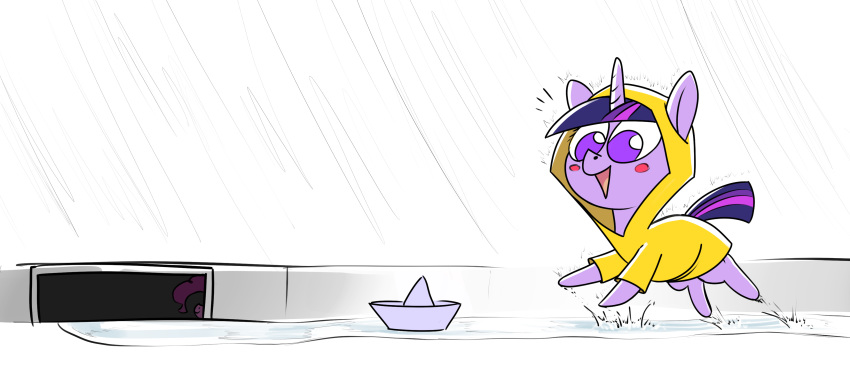 absurd_res blush clothing coat equid equine female foreshadowing friendship_is_magic hasbro hi_res horn horse imminent_death it_(stephen_king) mammal my_little_pony paper_boat pinkie_pie_(mlp) pony raincoat raining stephen_king_(copyright) topwear twilight_sparkle_(mlp) underpable unicorn water