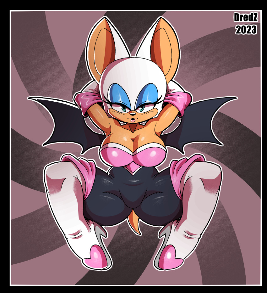 2023 anthro armwear bat boots breasts chipxdip cleavage clothed clothing elbow_gloves eyeshadow female footwear fur gloves handwear hi_res high_heeled_boots high_heels looking_at_viewer makeup mammal narrowed_eyes rouge_the_bat sega signature solo sonic_the_hedgehog_(series) tan_body tan_skin white_body white_fur wings