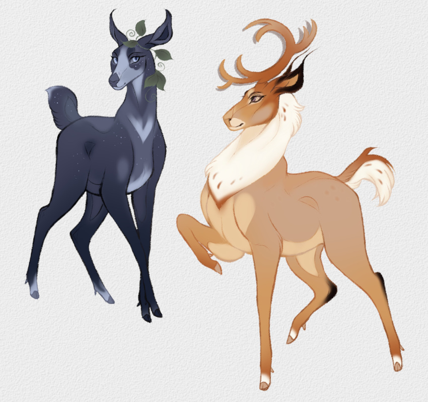 absurd_res deer deer_ears duo elegant female feral hi_res hooves male mammal mane milkyfleur scut_tail short_tail simple_background slim tail thin_legs