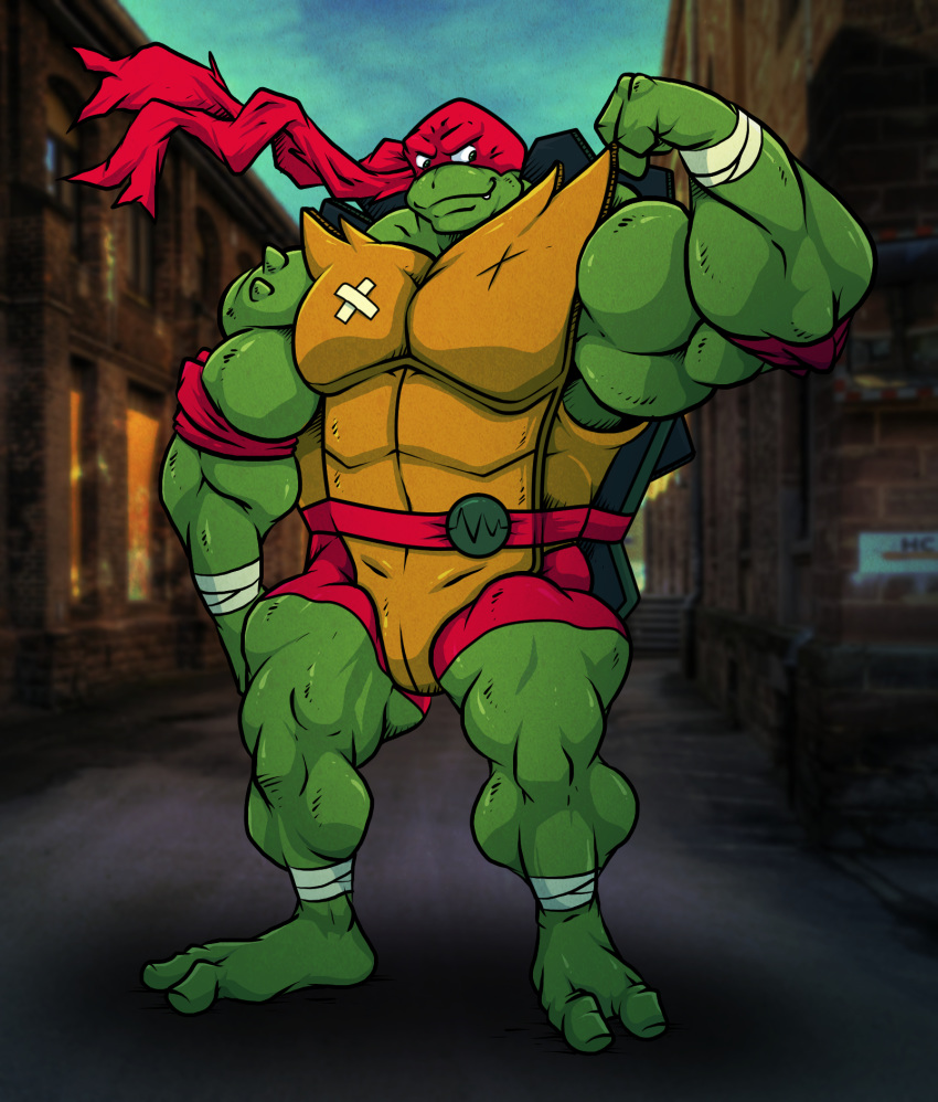 abs anthro band-aid bandage bandanna belt biceps flexing hi_res kerchief male muscular muscular_anthro muscular_male pecs rackun raphael_(tmnt) reptile rise_of_the_teenage_mutant_ninja_turtles scalie shell solo teenage_mutant_ninja_turtles turtle