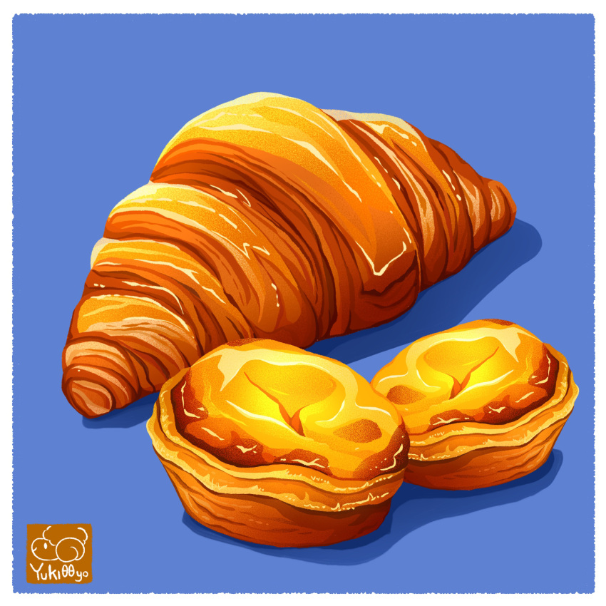 artist_logo blue_background border bread croissant food food_focus highres no_humans original pastry white_border yuki00yo