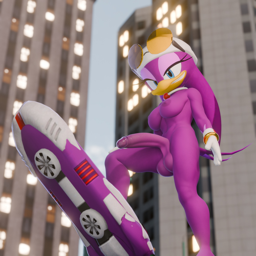 3d_(artwork) anthro avian balls bandanna bird breasts clothing digital_media_(artwork) extreme_gear eyewear eyewear_on_head female genitals gloves gynomorph handwear hi_res hirundinid intersex kerchief mostly_nude nipples oscine passerine penis sega solo sonic_riders sonic_the_hedgehog_(series) sunglasses sunglasses_on_head swallow_(bird) twintails3d wave_the_swallow