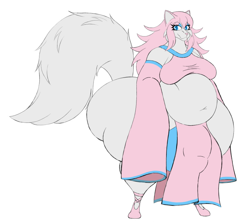 1:1 absurd_res alpha_channel anthro ballerina_shoes balls_outline belly belly_overhang big_belly big_bulge big_butt biped blue_eyes breasts bulge butt chest_tuft claws detailed_bulge eyeshadow feet felid feline femboy fluffy fluffy_tail fur genital_outline hair hi_res huge_bulge hyper hyper_bulge looking_at_viewer makeup male mammal moobs navel overweight overweight_male penis_outline pink_ears pink_hair pink_nose pink_sleeves pinknexxi ray_nexxi simple_background smile solo tail toes transparent_background tuft white_body white_fur wide_hips