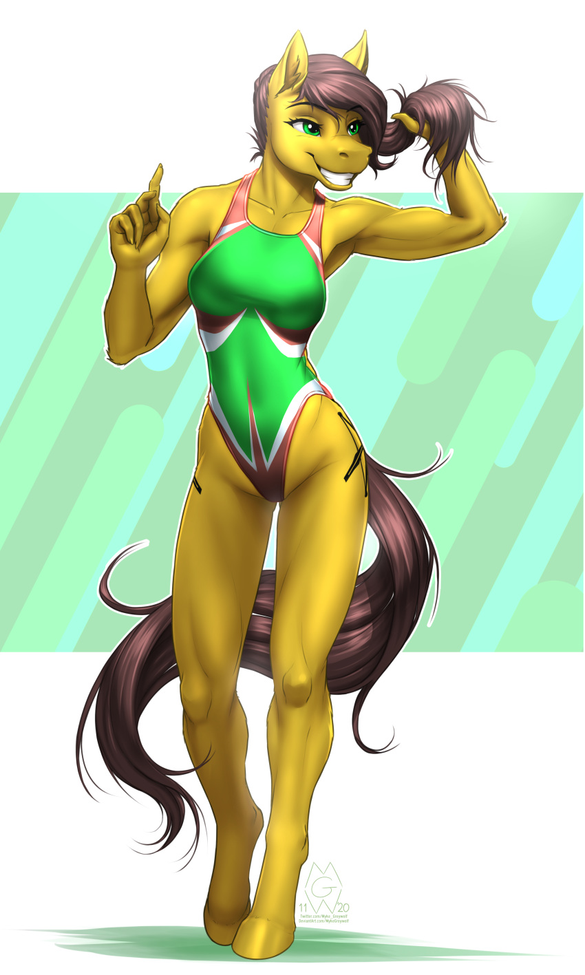 2020 3:5 5_fingers absurd_res anthro breasts clothed clothing cutie_mark digital_media_(artwork) equid equine eyebrows eyelashes female fingers green_eyes hasbro hi_res hooves horse mammal my_little_pony mykegreywolf smile solo standing