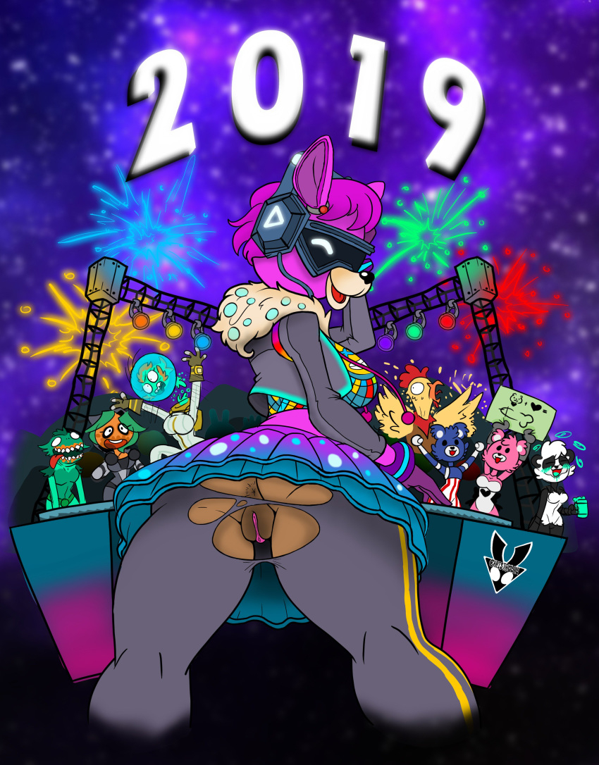 2019 absurd_res alpaca anthro anus bottomwear breasts camelid christomwow clothed clothing cuddle_team_leader digital_media_(artwork) dj_bop epic_games female firework_team_leader fortnite fur genitals hair hi_res humanoid leviathan_(fortnite) looking_at_viewer looking_back mammal moisty_merman monster nightshade_(fortnite) open_mouth panda_team_leader pants pink_body pink_fur purple_body purple_fur pussy rear_view smile tender_defender torn_bottomwear torn_clothing torn_pants ursid video_games