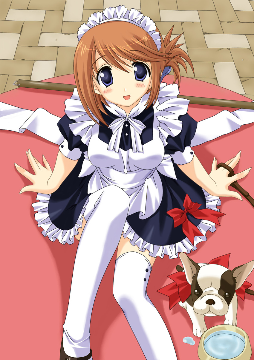 artist_request folded_ponytail highres komaki_manaka maid ribbon solo thighhighs to_heart_2
