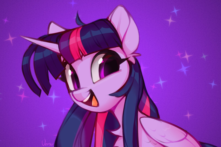 chest_tuft equid equine female feral friendship_is_magic fur hair hasbro hi_res horn horse mammal my_little_pony open_mouth open_smile pony purple_background purple_body purple_eyes purple_fur simple_background smile tongue tuft twilight_sparkle_(mlp) vensual99 winged_unicorn wings