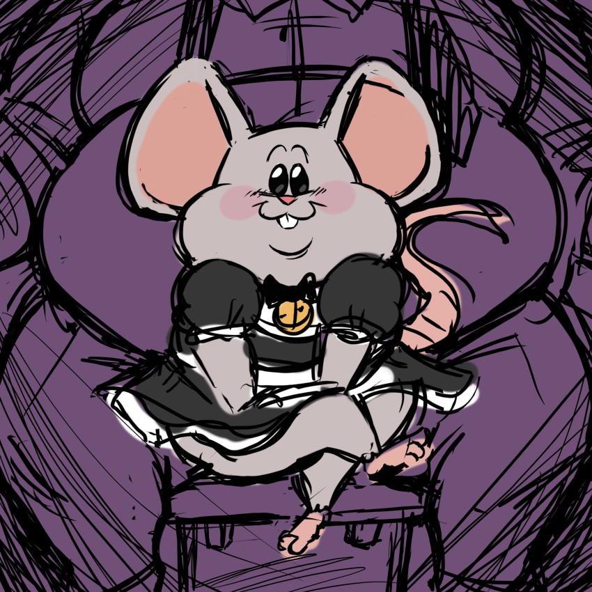 1:1 anthro belly blush chubbby clothing crossed_legs duo hi_res maid_uniform male mammal mouse murid murine overweight overweight_male rodent sitting size_difference trashtoonz uniform