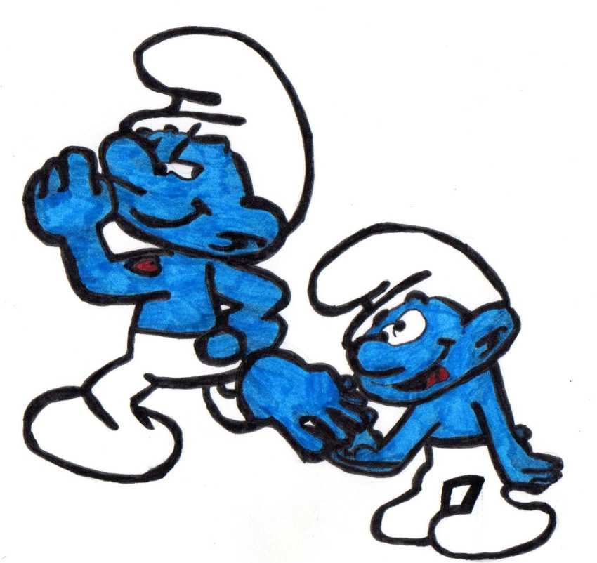 avoid_posting duo feet humanoid male male/male mewwtwwoo peyo schtroumpfs show smile smurf sniffing the_smurfs