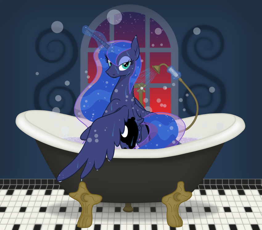 absurd_res animal_genitalia animal_pussy bath bathing bathroom bathtub bedroom_eyes bubble butt camo-pony equid equine equine_pussy female feral friendship_is_magic genitals hasbro hi_res horn horse levitation looking_at_viewer magic mammal mega_spark my_little_pony narrowed_eyes night pony princess_luna_(mlp) pussy seductive shower shower_head solo spread_wings standing sunset tile_floor water wet_mane window winged_unicorn wings