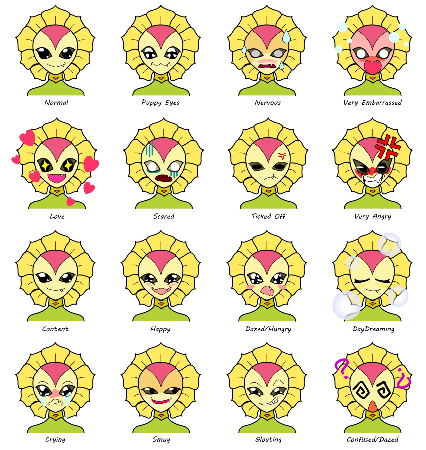&lt;3 ? absurd_res ambiguous_gender angry anonymous_artist black_eyes blush blush_stickers blushing_profusely bodily_fluids bust_portrait crying digimon digimon_(species) elemental_creature elemental_humanoid empty_eyes expression_sheet expressions eyes_closed fangs female_(lore) flora_fauna flower flower_creature flower_humanoid front_view frown glistening glistening_eyes green_body grin hi_res humanoid neckwear not_furry open_mouth open_smile plant plant_humanoid portrait red_body smile smirk smug solo sparkling_eyes spiral_eyes sunflowmon sweat sweatdrop tagme tan_body tears wavy_mouth