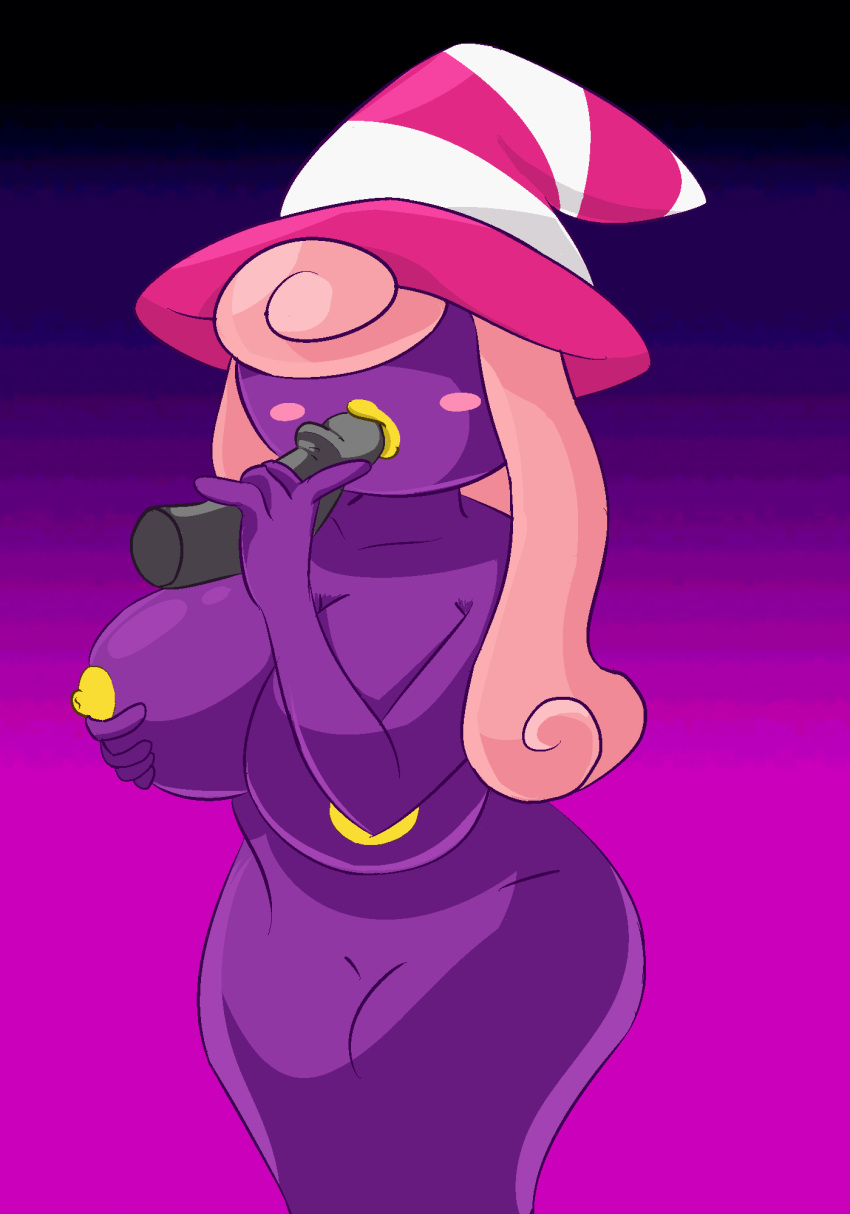 big_breasts blush breasts chinigan clothing disembodied_penis female genitals ghost hair hat headgear headwear hi_res huge_breasts humanoid kissing lipstick makeup male mario_bros nintendo nipples paper_mario penis penis_kissing pink_hair purple_body purple_skin simple_background solo spirit video_games vivian_(mario) witch_hat yellow_lipstick yellow_nipples