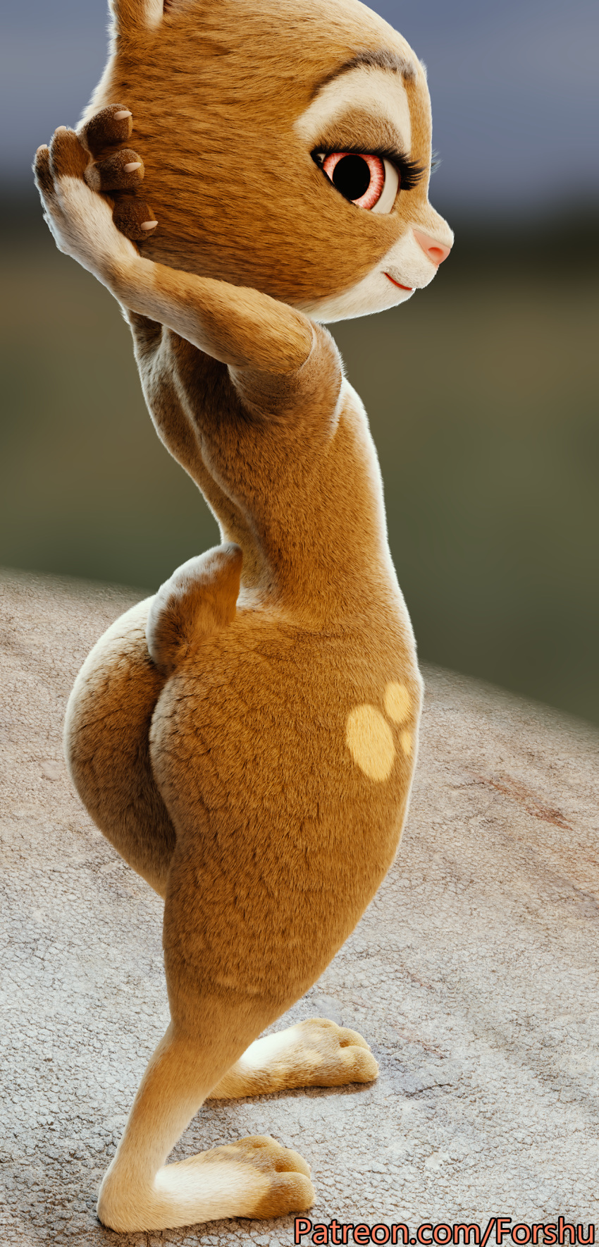 3d_(artwork) absurd_res anthro big_butt brown_body brown_fur butt digital_media_(artwork) ellie_(forshu) female forshu fur hi_res lagomorph leporid looking_at_viewer mammal nude pink_eyes rabbit smile solo thick_thighs wide_hips