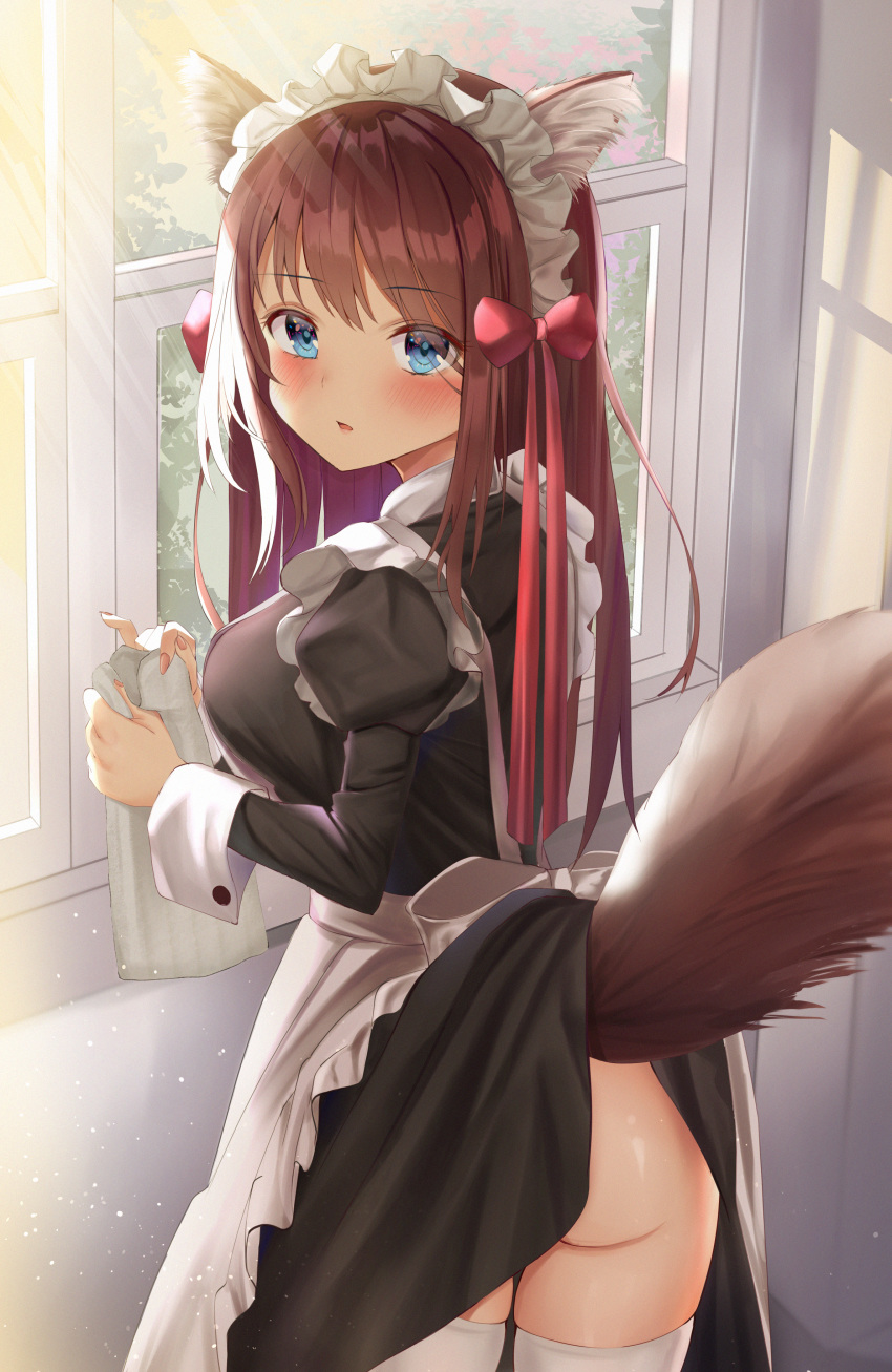 animal_ears ass maid nopan skirt_lift tail thighhighs tsukasa